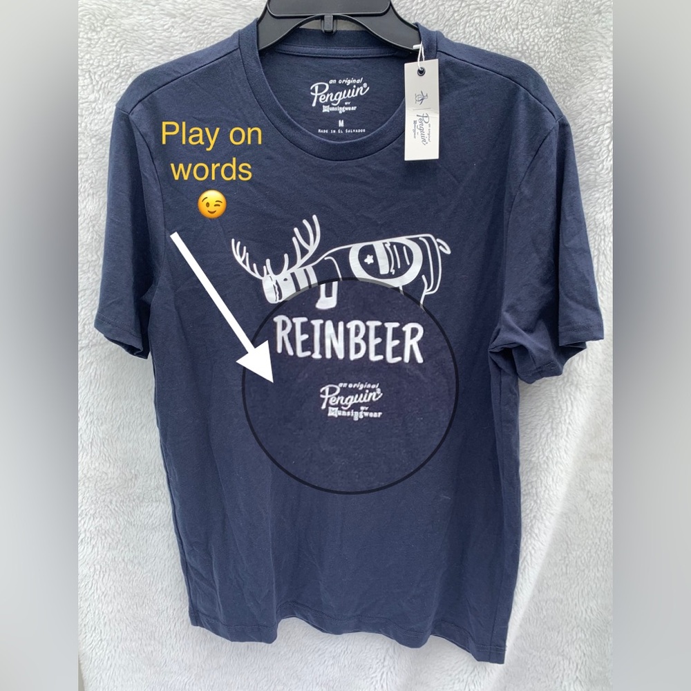 NWT - “REIN-BEER” 🐧 Navy Cotton top quality fabric unisex size medium